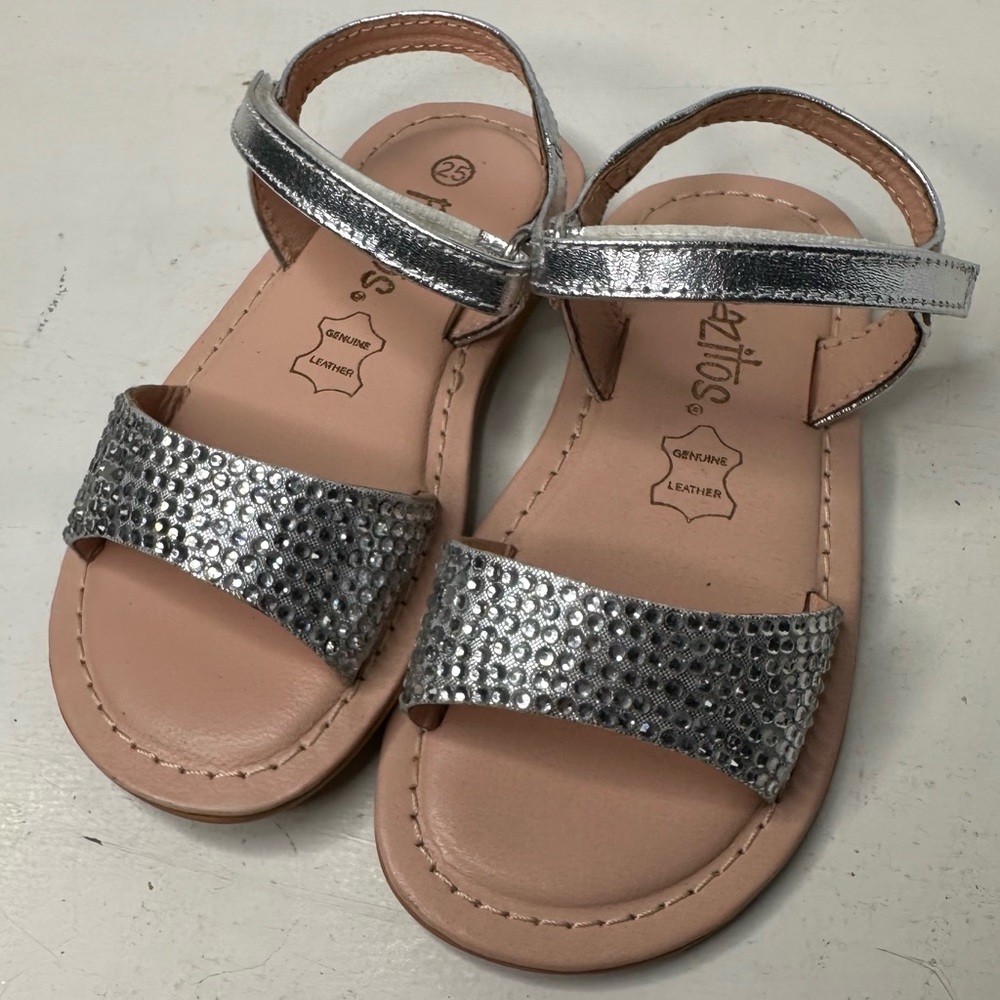 Pazitos Size 9 Toddler Girl Silver Rhinestone Sandals Easter Dress Shoes EUC